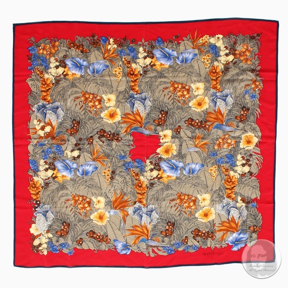 Versace Scarf Shawl Red Silk Bold Abstract Floral Print Large 35in Vintage 1990s - Picture 1 of 14